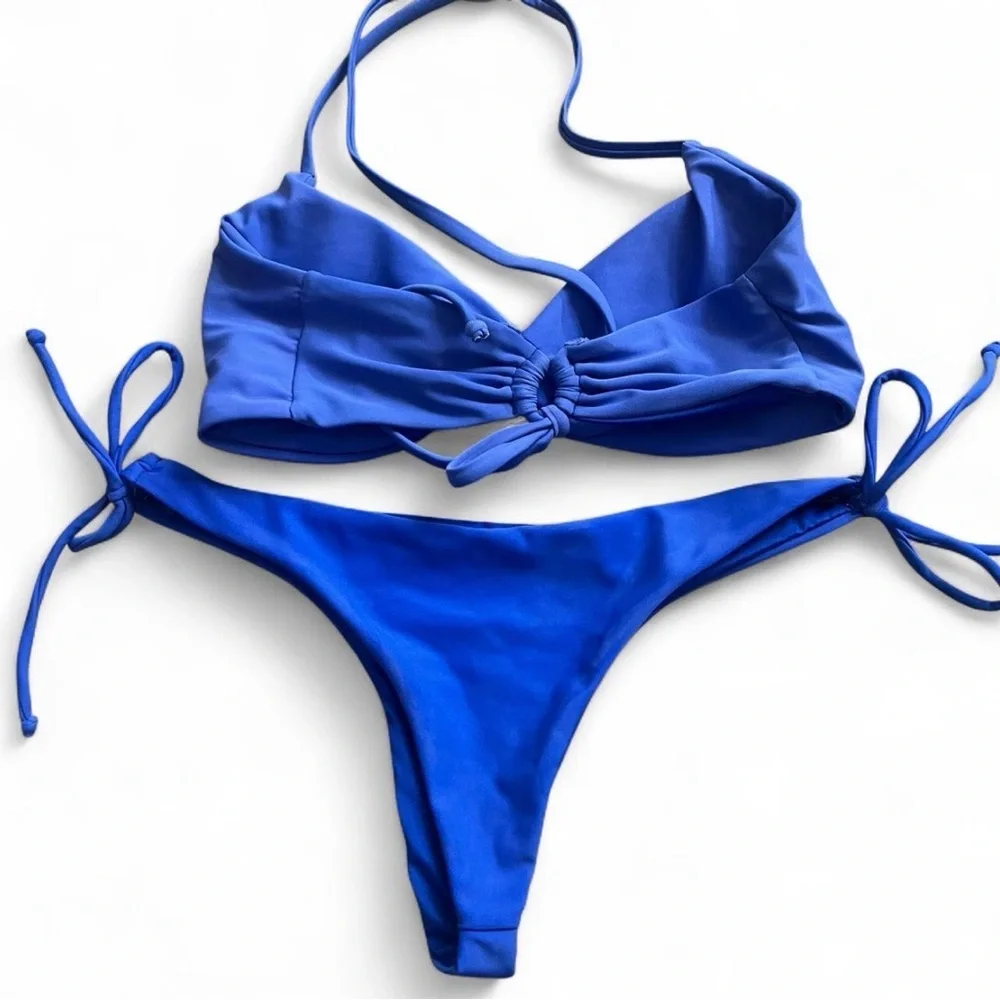 Frankie's Bikinis Electric Blue Twist Triangle Bikini Set